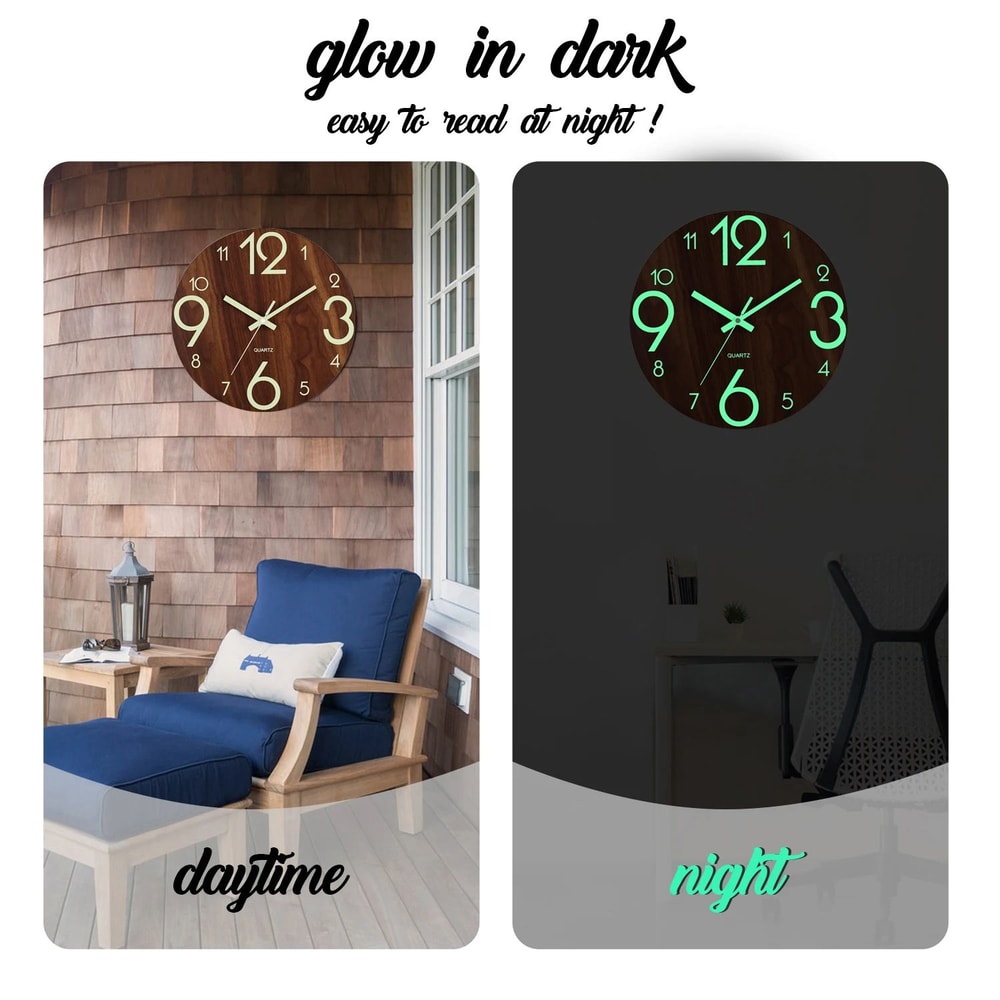 Nordic Wooden Luminous Wall Clock Silent Night Light 5