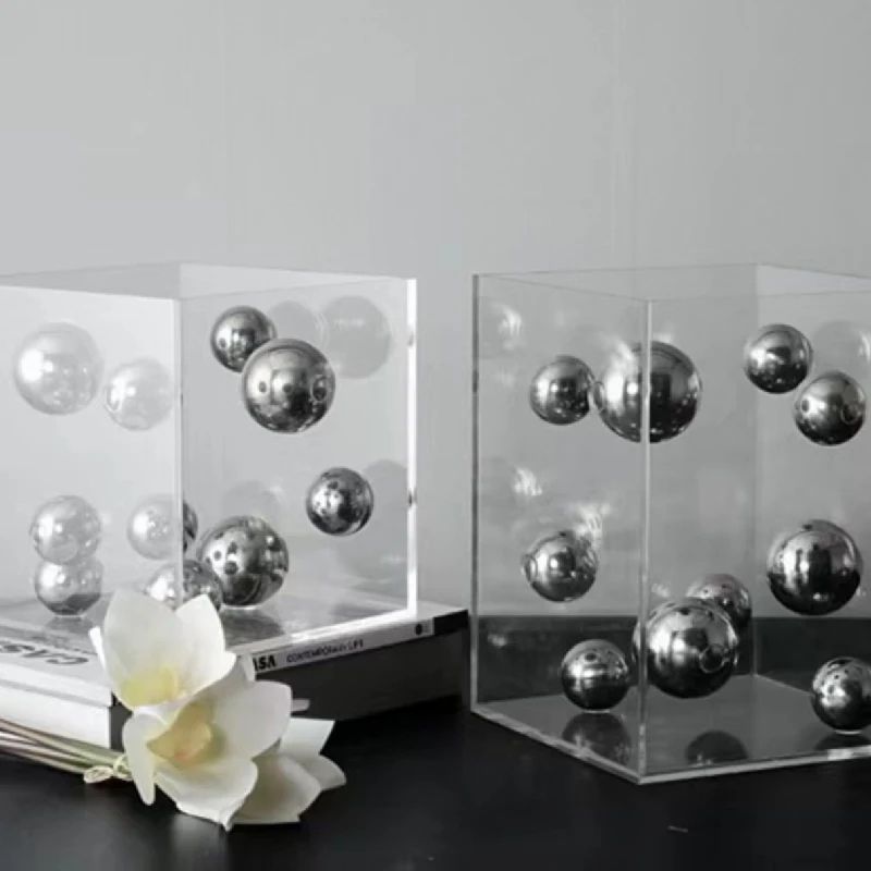 Modern Acrylic Sphere Decor In Square Display Case 3