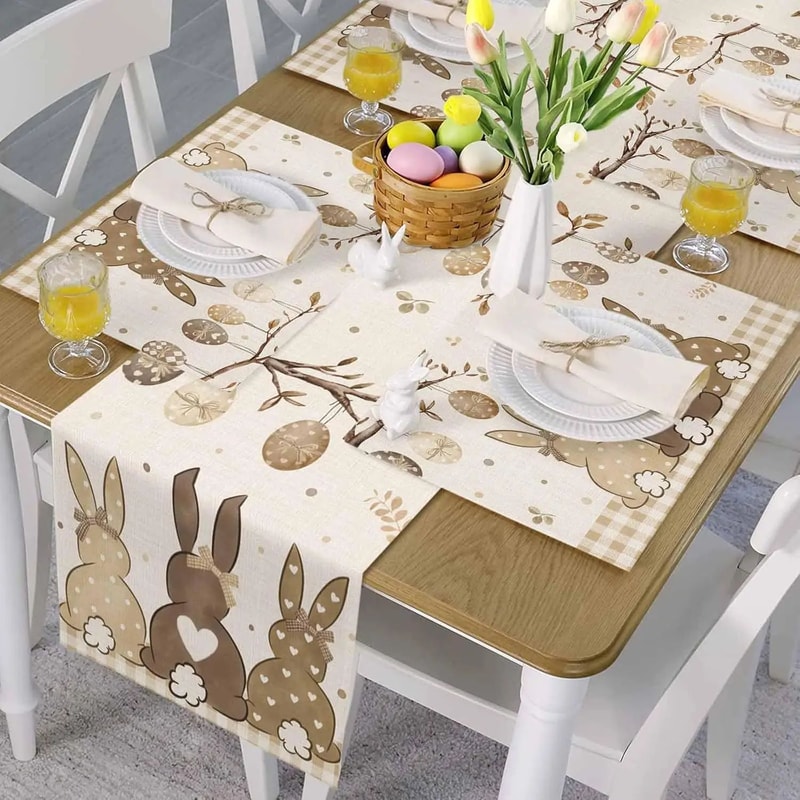 Easter Bunny Linen Table Runner For Dining Decor 3