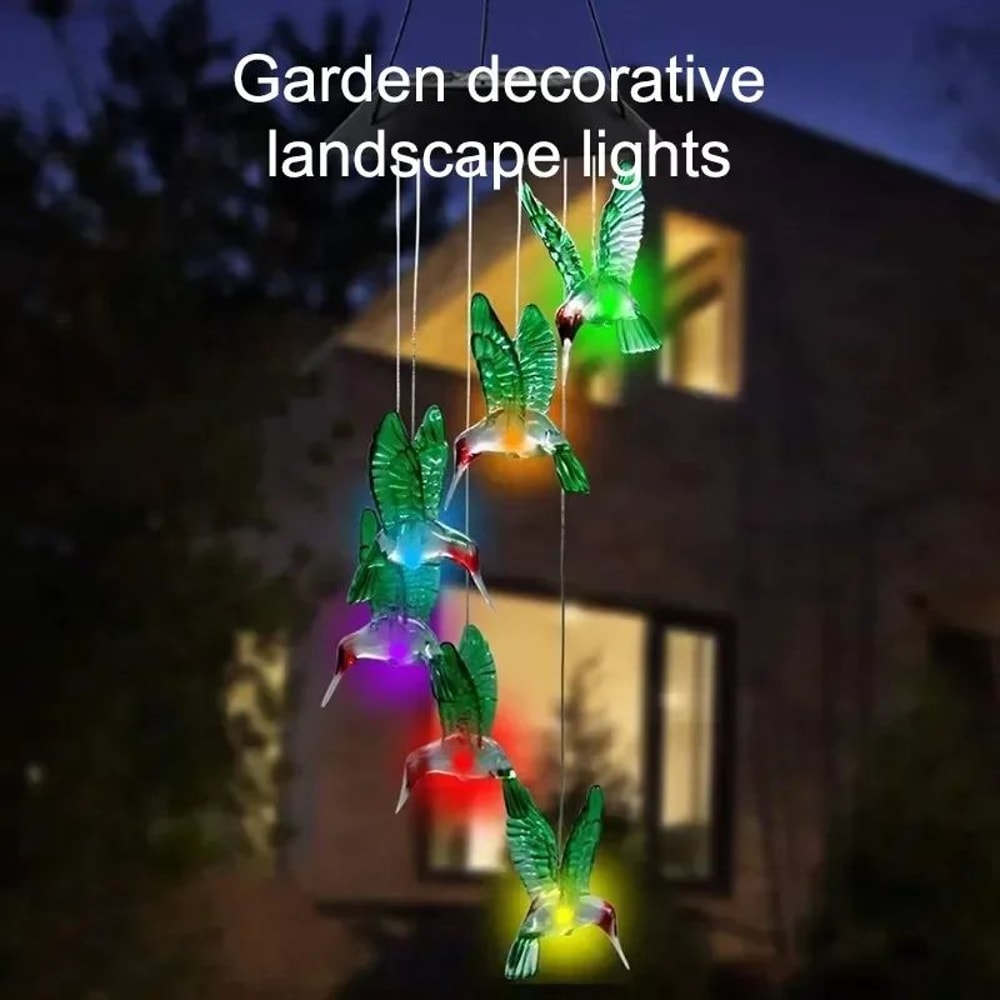 Solar LED Hummingbird Wind Chimes Color Changing Garden Decor 2