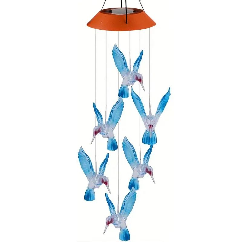 Solar LED Hummingbird Wind Chimes Color Changing Garden Decor 8