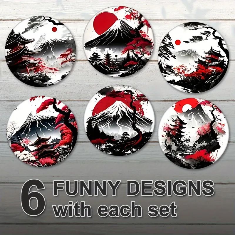 Japanese Landscape Wooden Coaster Set 5
