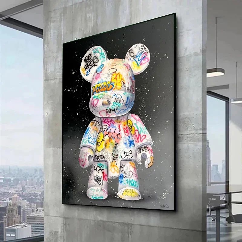 Cute Bear Graffiti Canvas Wall Art 3