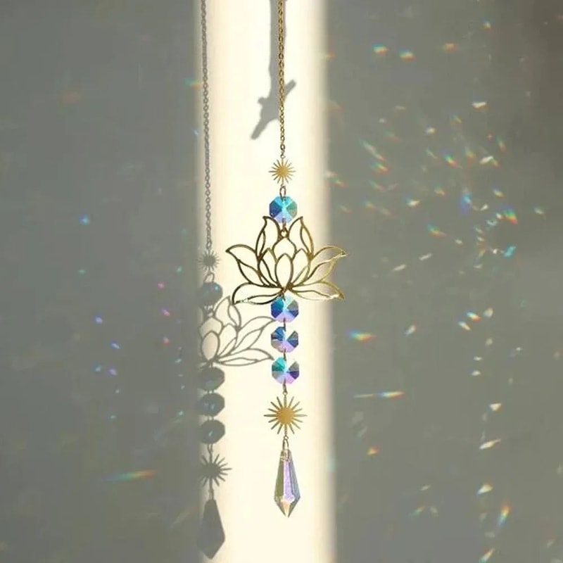 Metal Lotus Crystal Suncatcher Wind Chime 3