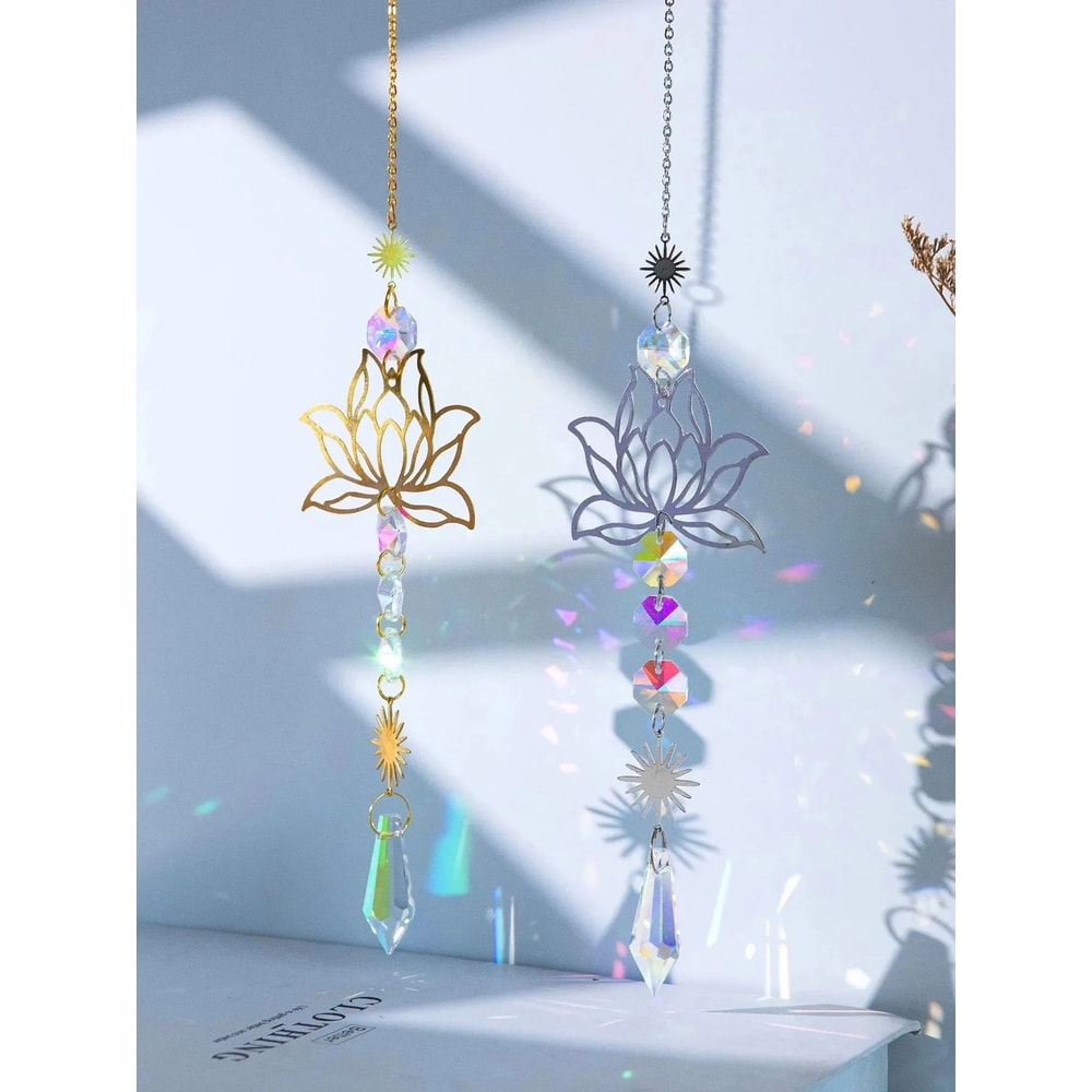 Metal Lotus Crystal Suncatcher Wind Chime 5