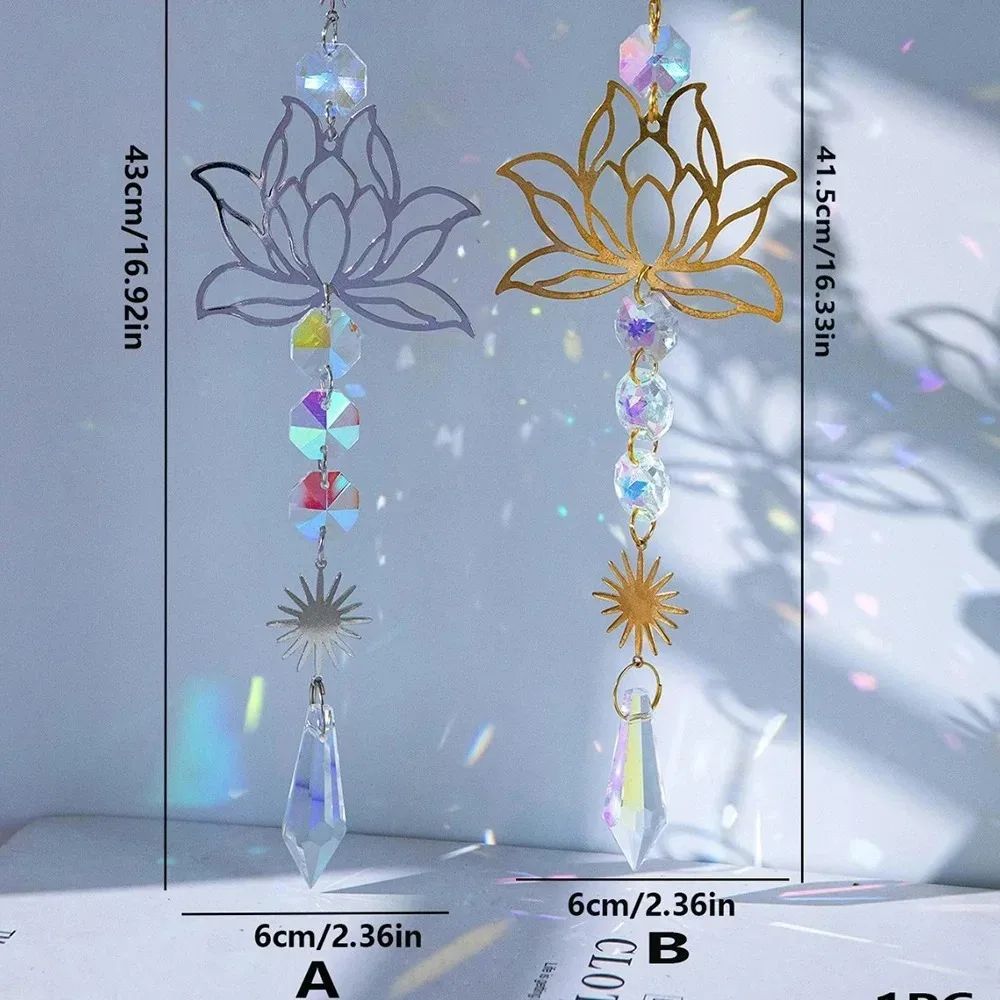 Metal Lotus Crystal Suncatcher Wind Chime 6