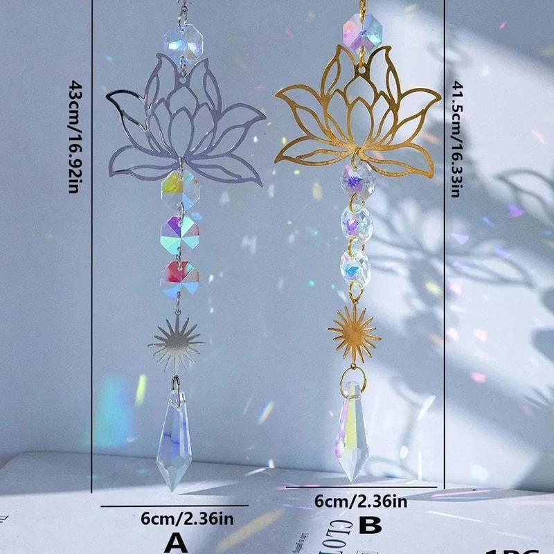 Metal Lotus Crystal Suncatcher Wind Chime 6