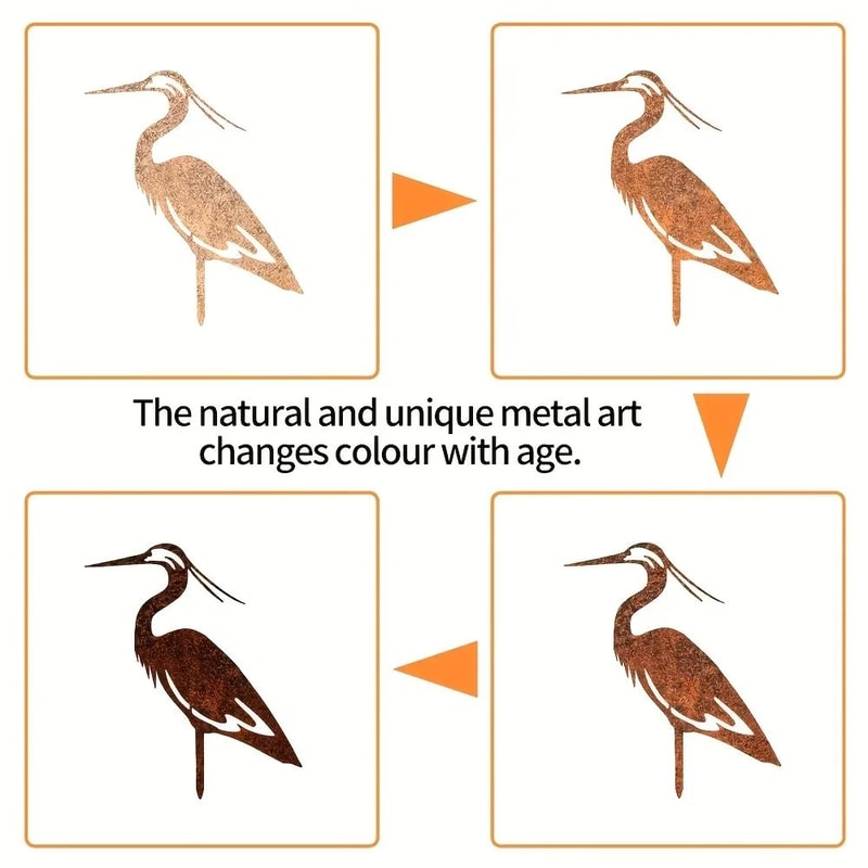 Rustic Metal Crane Garden Statue Decor 6