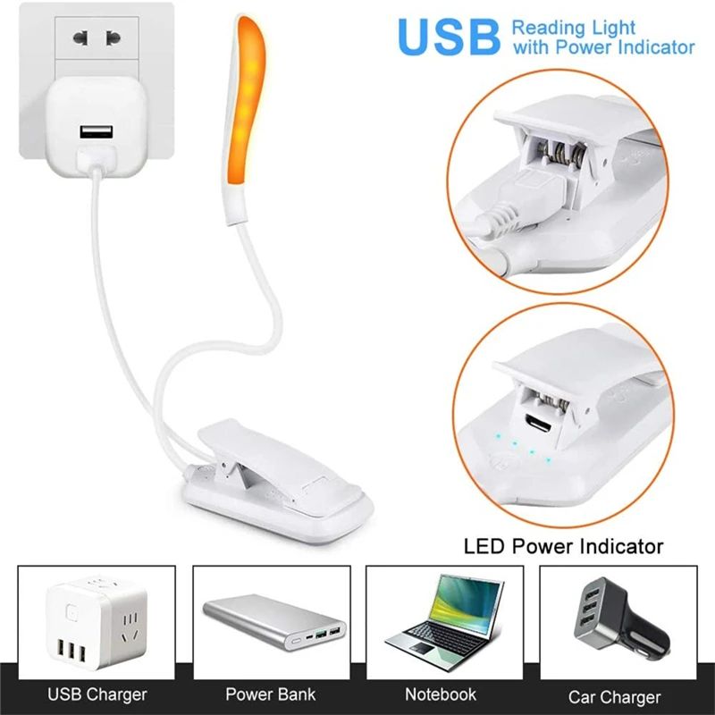 Mini USB Rechargeable Clip On Book Light 8