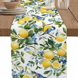 lemon bird linen table runner vintage floral decor