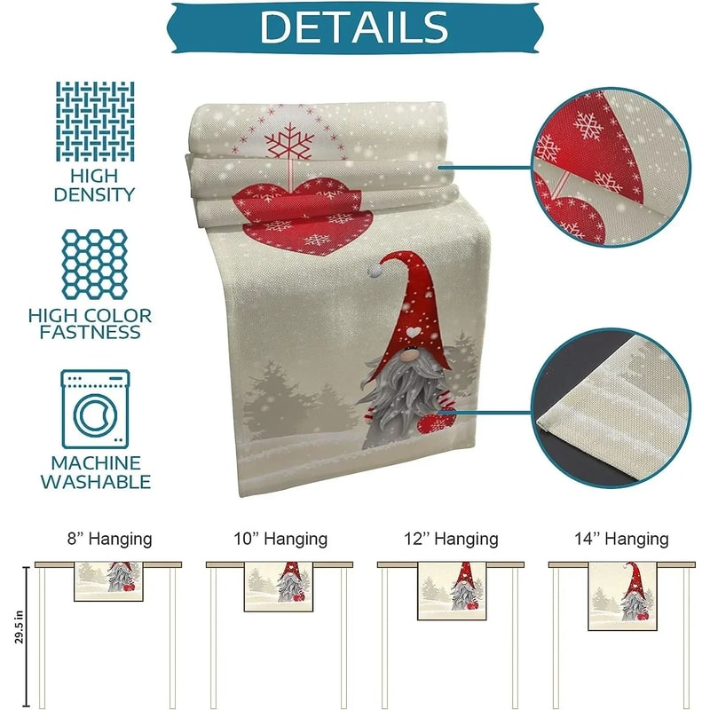 Christmas Gnome Snowflake Linen Table Runner Decor 4