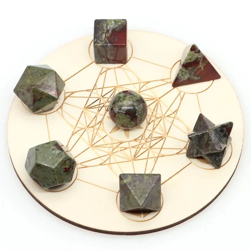 7 Piece Sacred Geometry Crystal Set Platonic Solids 24