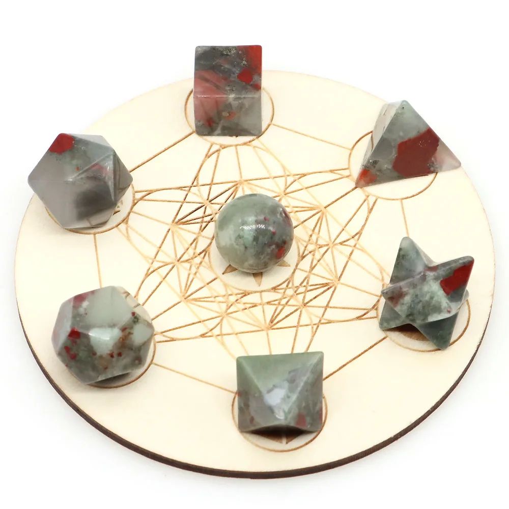 7 Piece Sacred Geometry Crystal Set Platonic Solids 25