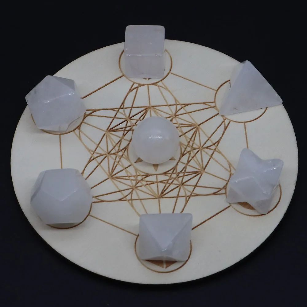 7 Piece Sacred Geometry Crystal Set Platonic Solids 28