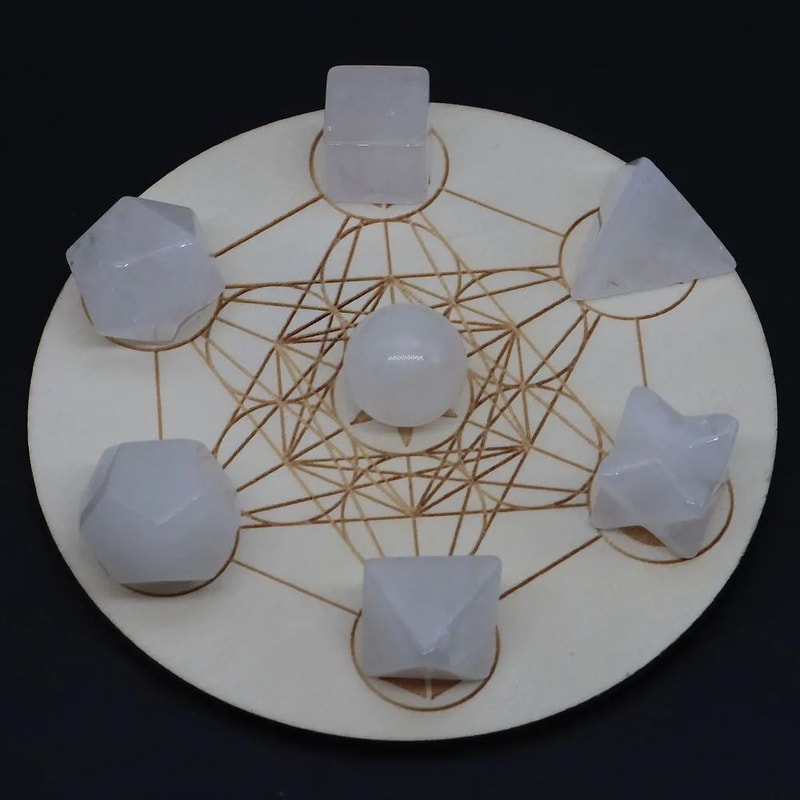 7 Piece Sacred Geometry Crystal Set Platonic Solids 28