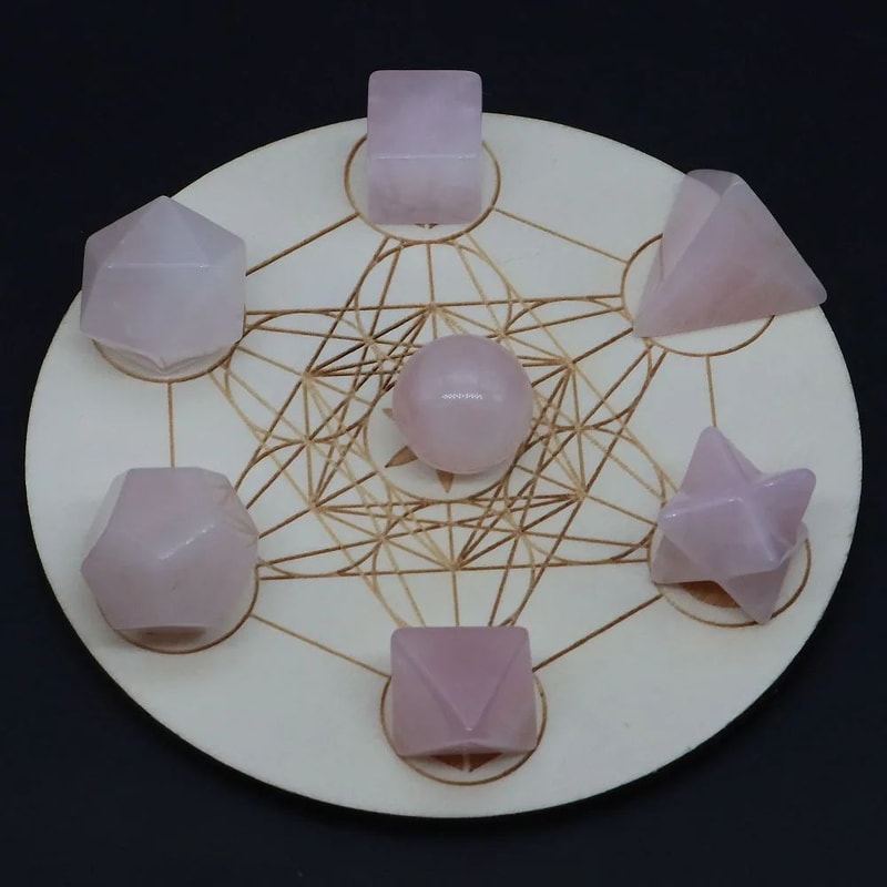 7 Piece Sacred Geometry Crystal Set Platonic Solids 29