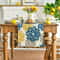 Blue Dahlia Floral Linen Table Runner Decor 1