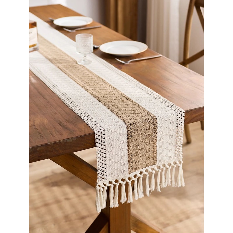 Boho Macrame Table Runner With Tassels Decor 7