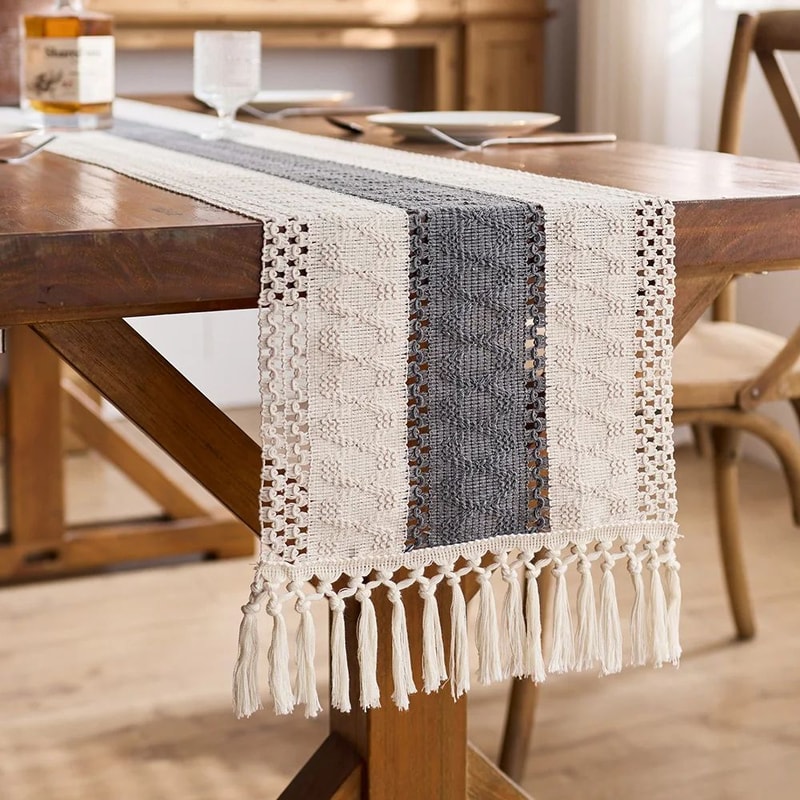 Boho Macrame Table Runner With Tassels Decor 8