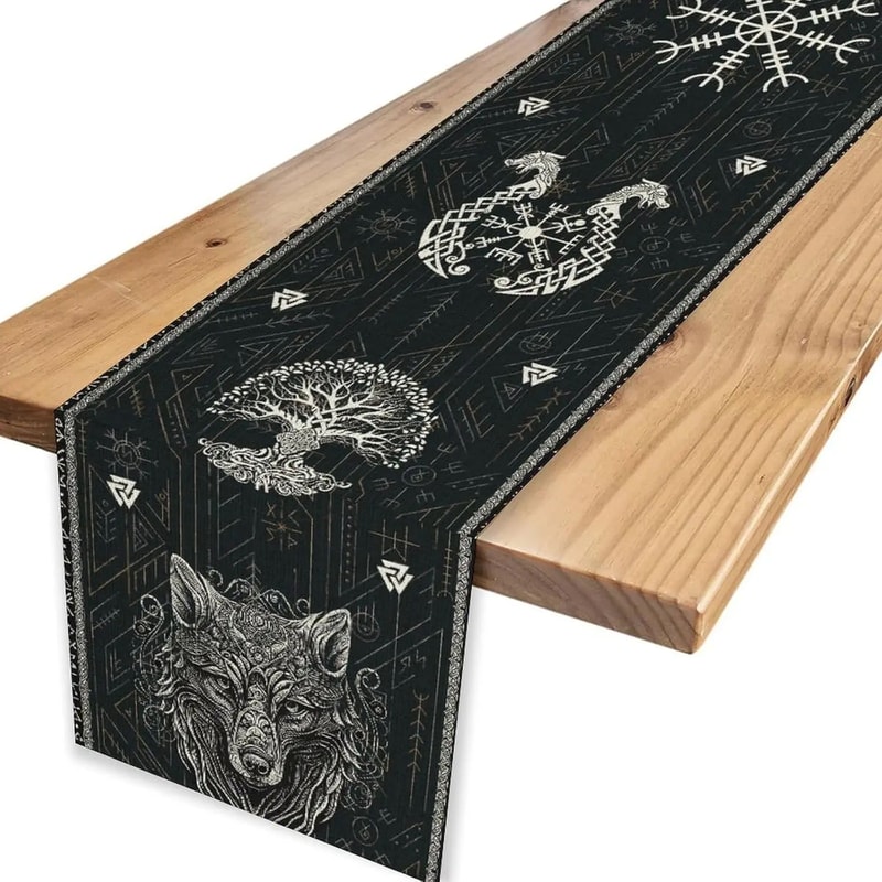 Norse Viking Raven Linen Table Runner Decor 6
