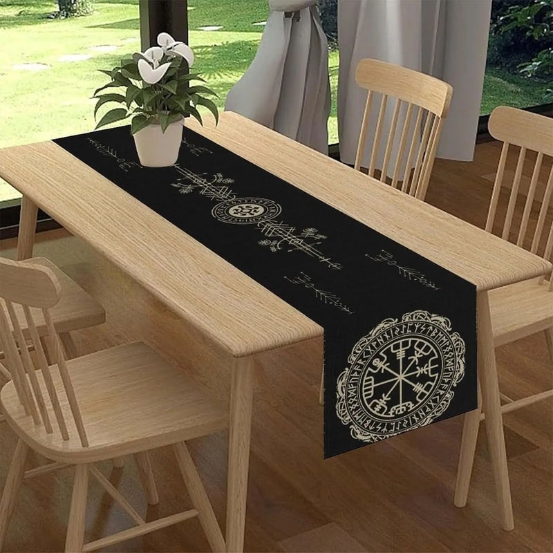 Norse Viking Raven Linen Table Runner Decor 7