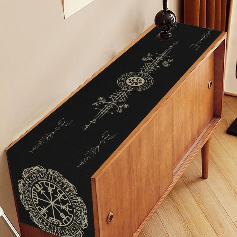 Norse Viking Raven Linen Table Runner Decor 8