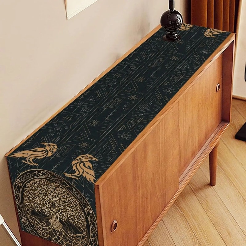 Norse Viking Raven Linen Table Runner Decor 10