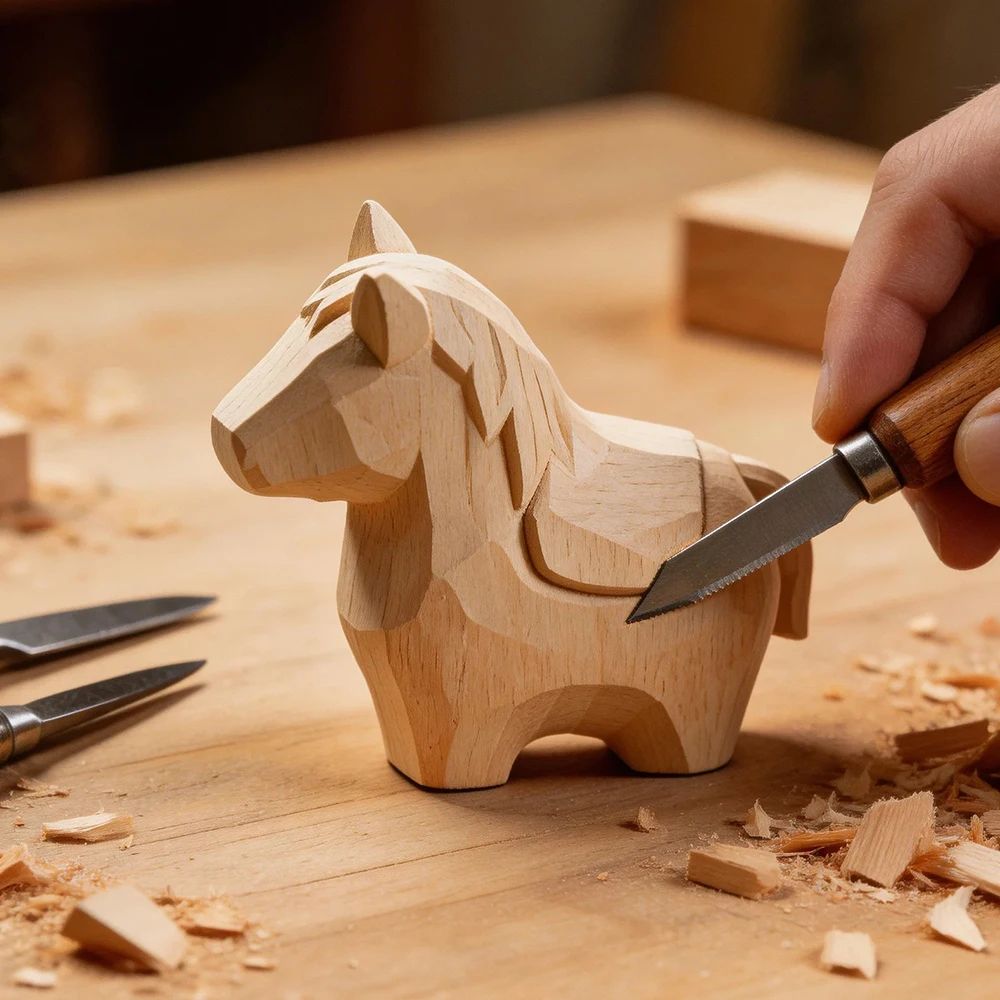 Handmade Wooden Horse Figurine Rustic Decor 6