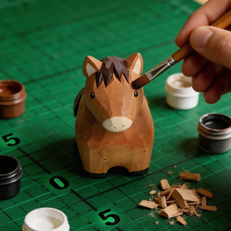 Handmade Wooden Horse Figurine Rustic Decor 7