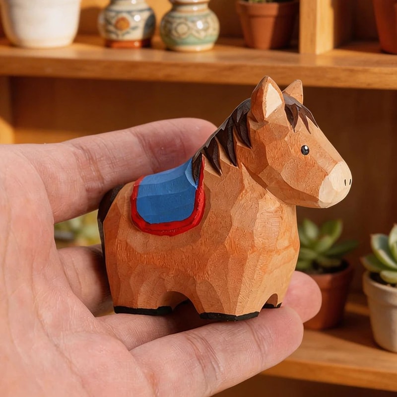 Handmade Wooden Horse Figurine Rustic Decor 8