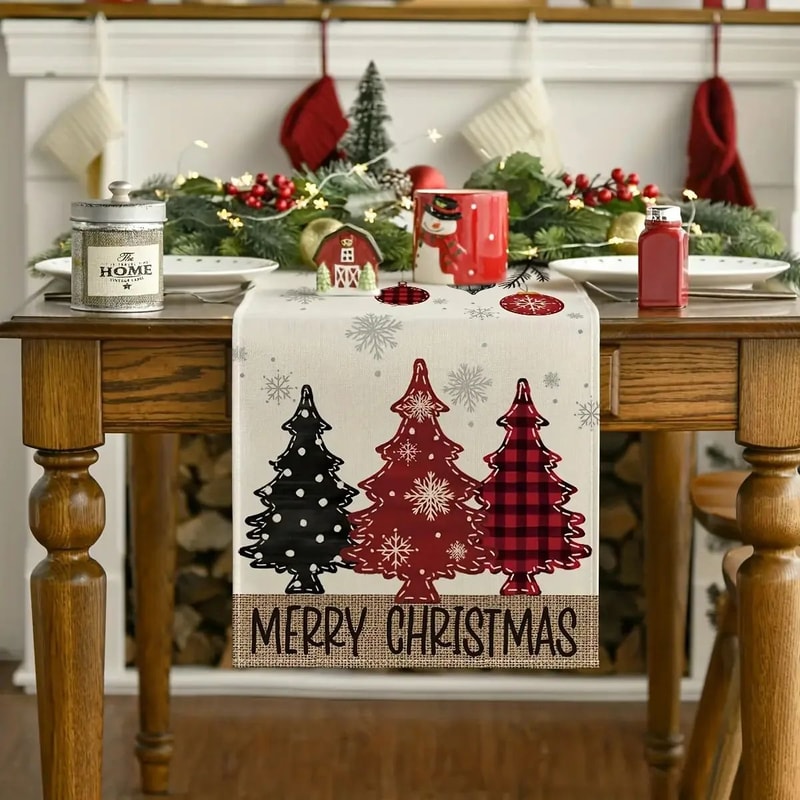 Retro Plaid Christmas Tree Table Runner 2
