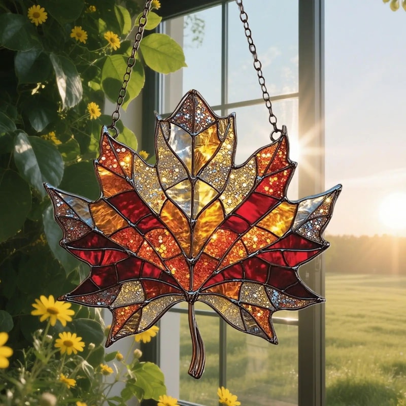 Acrylic Maple Leaf Light Catcher Hanging Decor 0