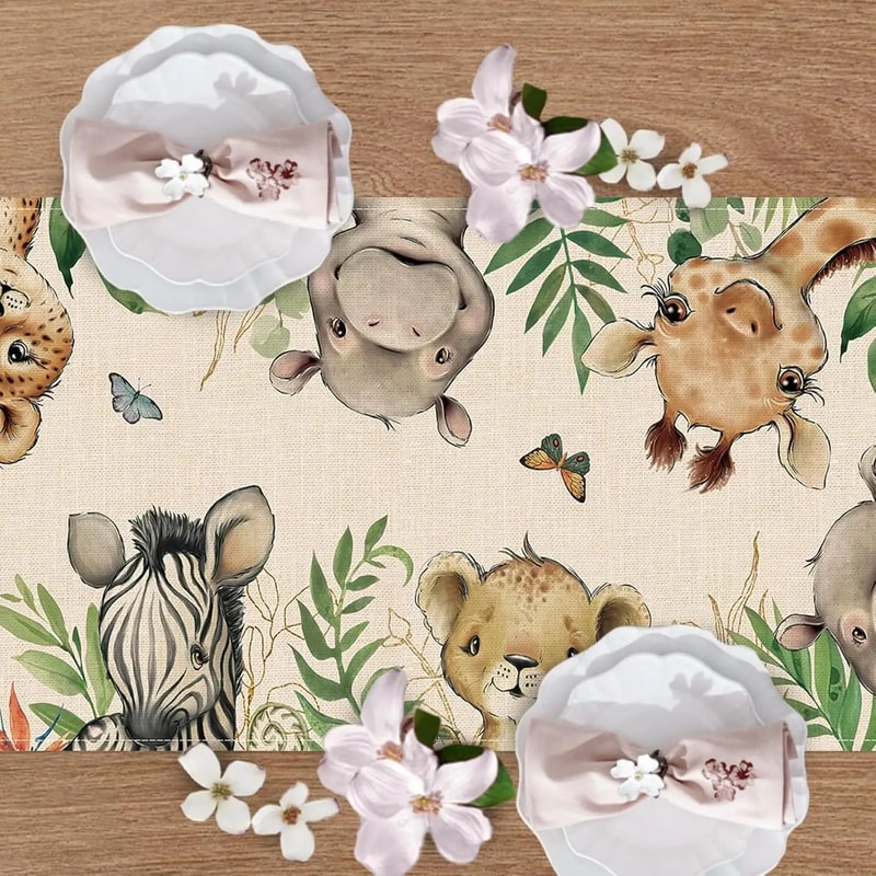 Vintage Floral Birds Linen Table Runner 6