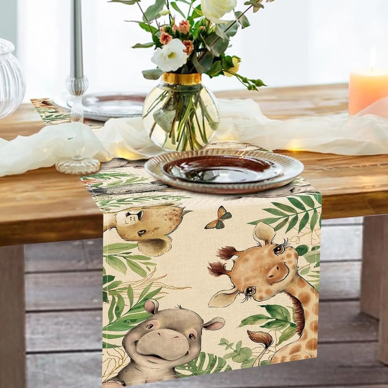 Vintage Floral Birds Linen Table Runner 7