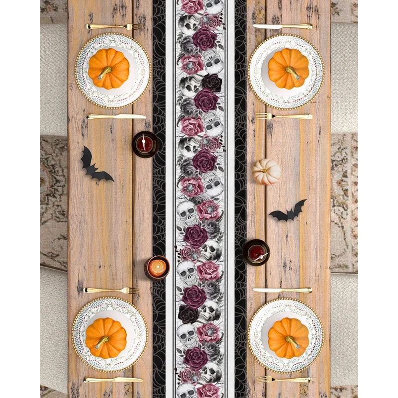 Halloween Skull Crow Linen Table Runner 3