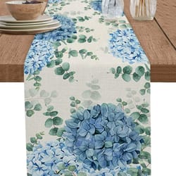 blue hydrangea eucalyptus table runner