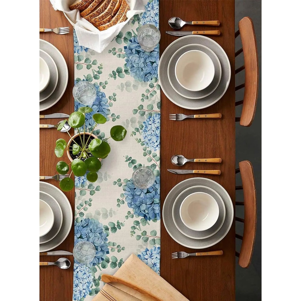 Blue Hydrangea Eucalyptus Table Runner 3