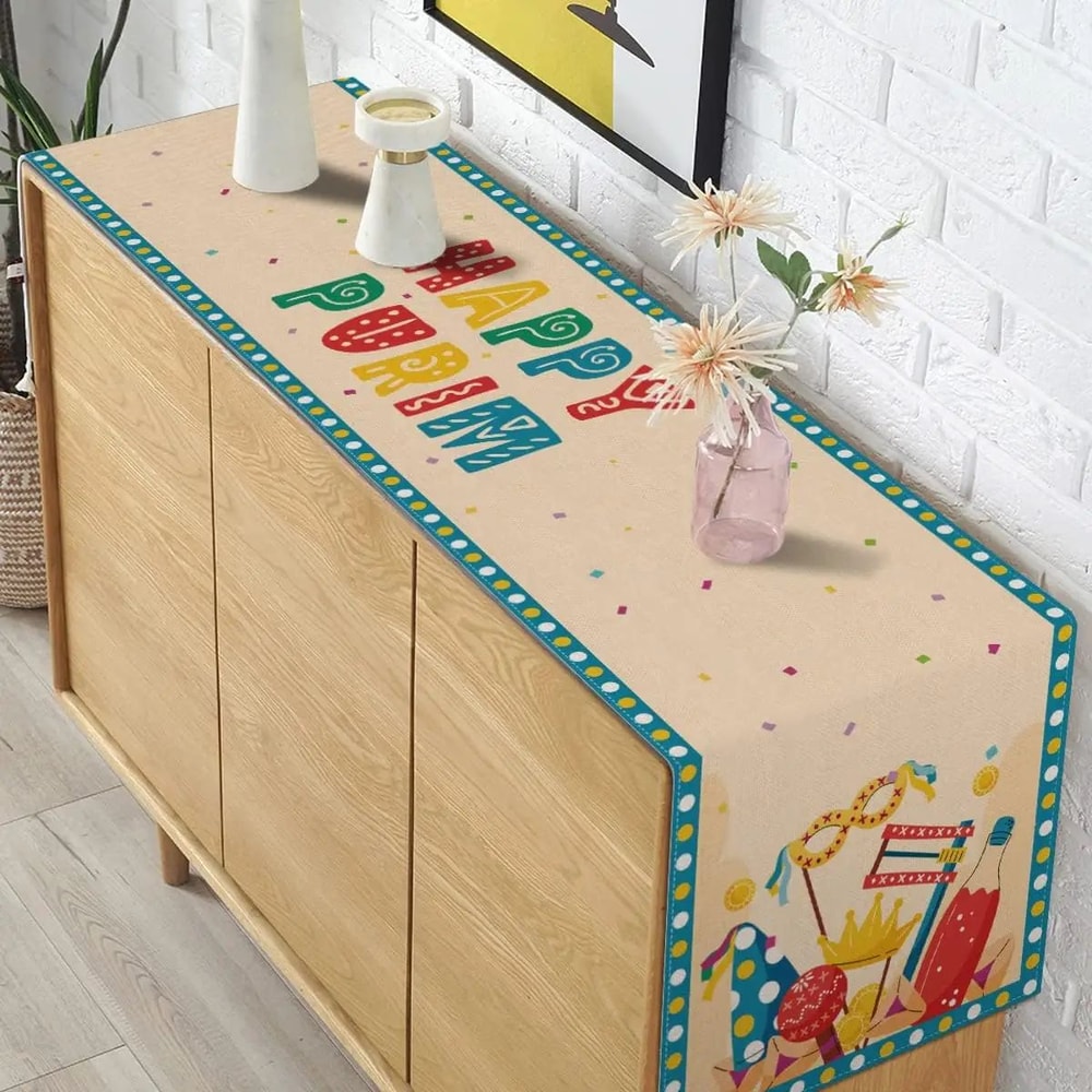 Happy Purim Linen Table Runner Decor 2