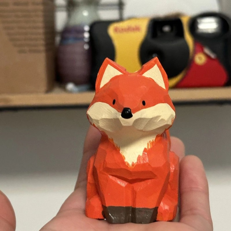 Handmade Wooden Fox Sculpture Decor 6