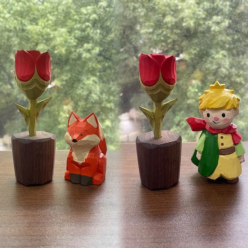 Handmade Wooden Fox Sculpture Decor 7