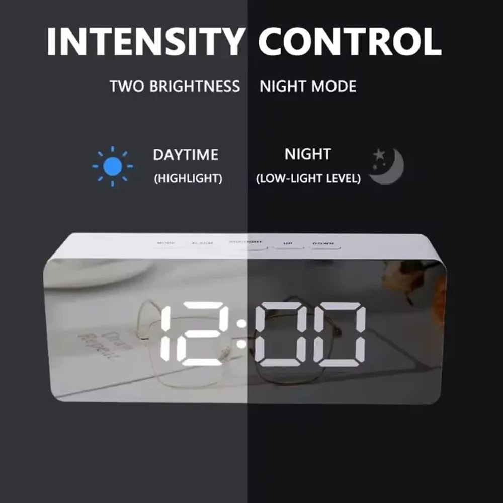 White LED Mirror Digital Alarm Clock 4