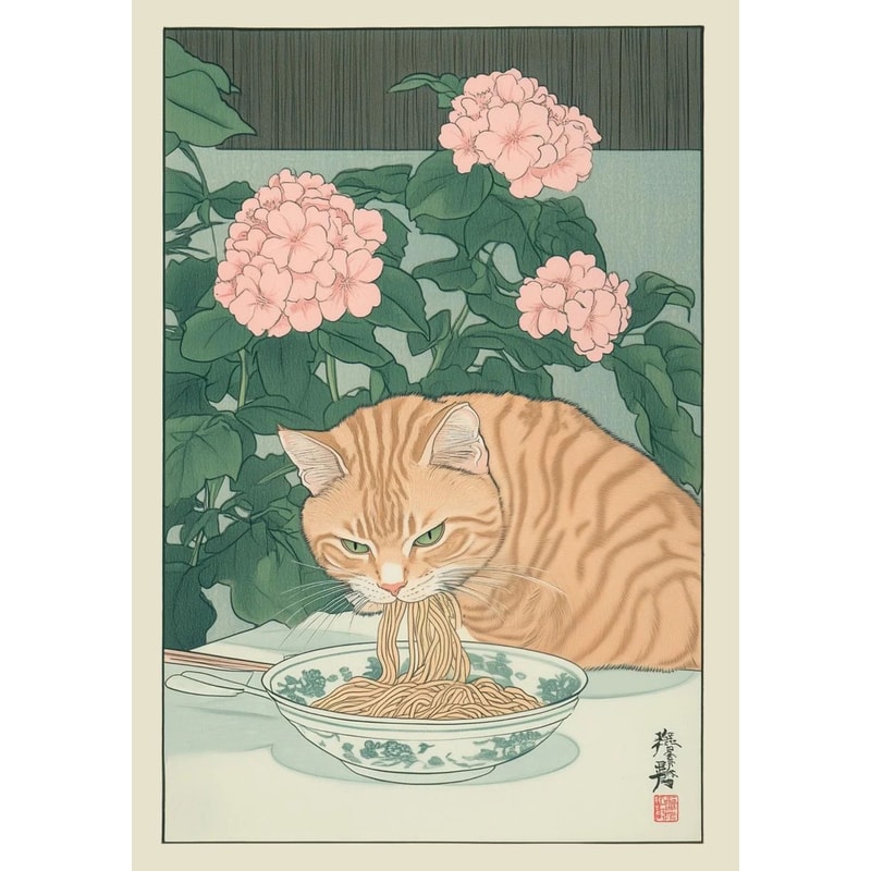 Japanese Cat Bathtub Canvas Wall Art Poster 16