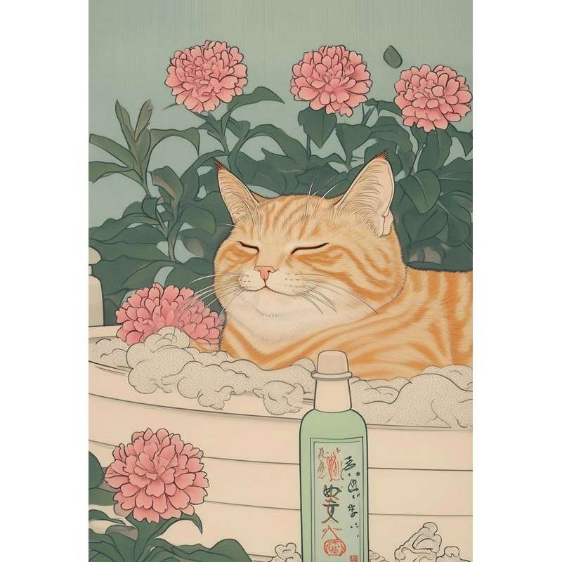 Japanese Cat Bathtub Canvas Wall Art Poster 10