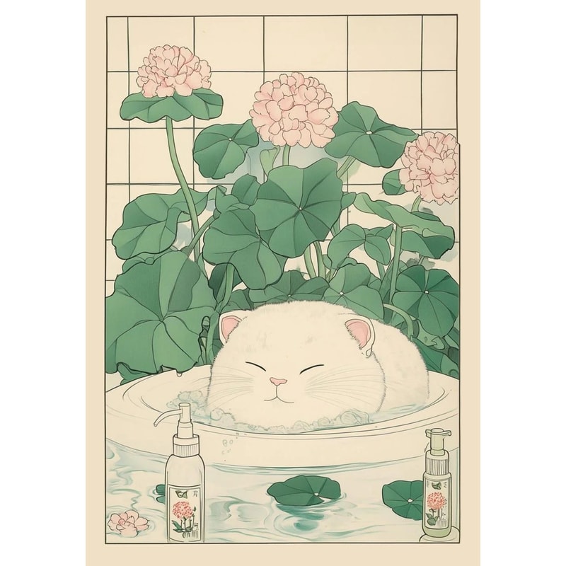 Japanese Cat Bathtub Canvas Wall Art Poster 11