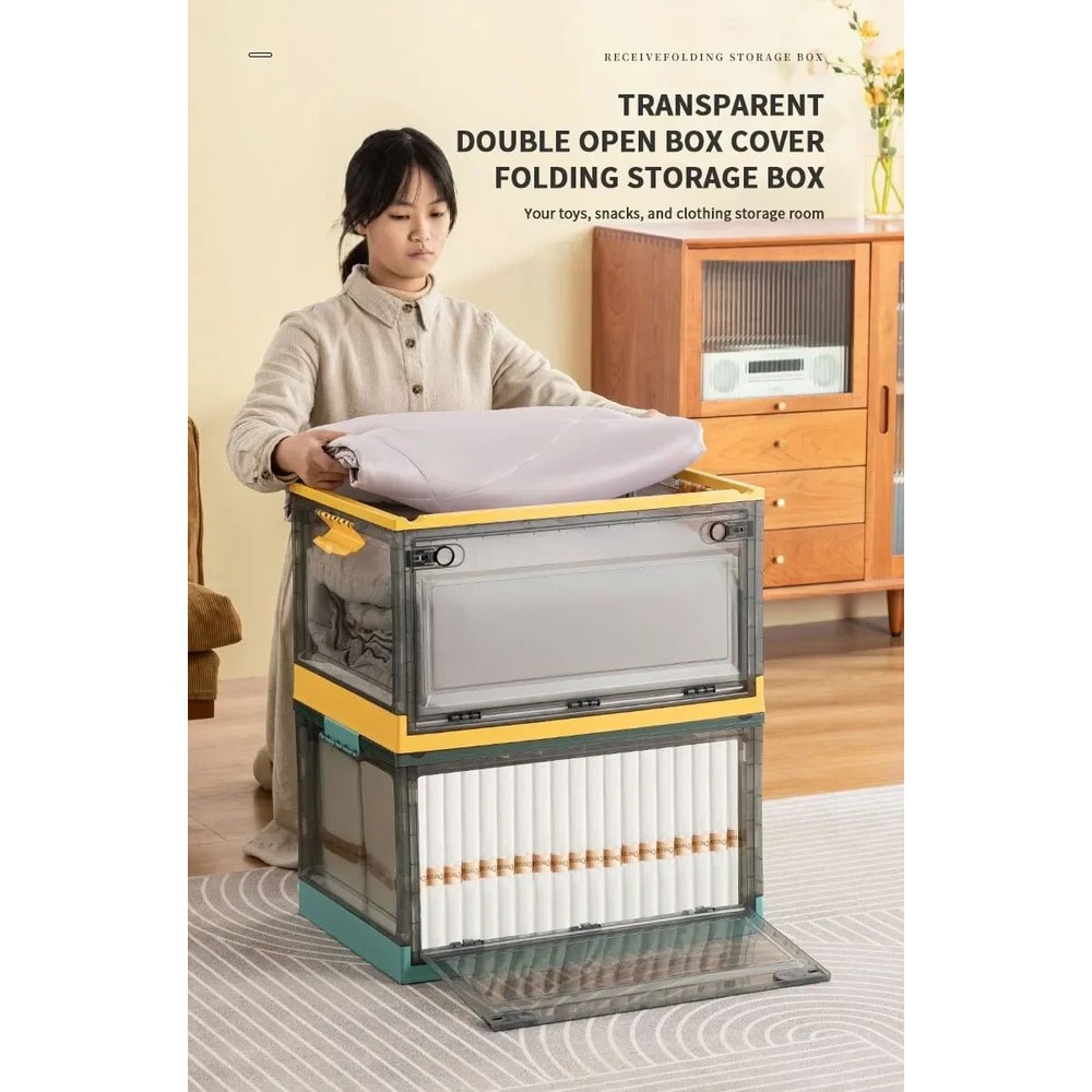 Yellow Foldable Transparent Storage Box Large Capacity Organizer 6