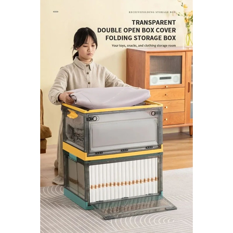 Yellow Foldable Transparent Storage Box Large Capacity Organizer 6