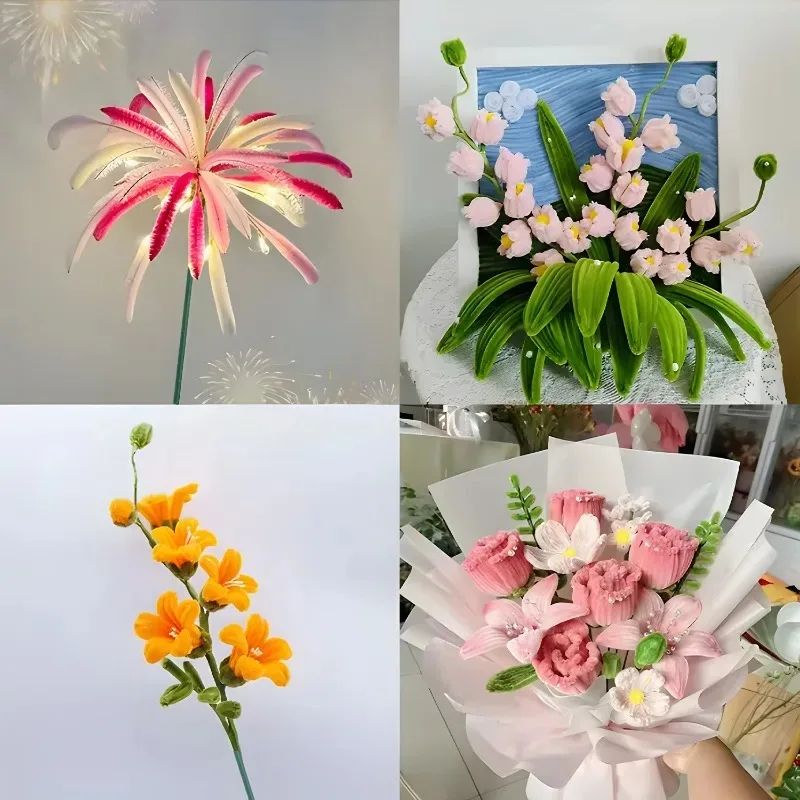 Bendable Artificial Flower Stems With Floral Tape Set 9