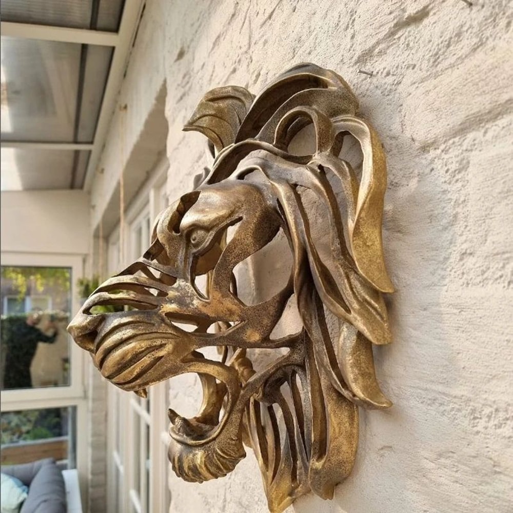 Luxury Gold Lion Head Wall Sculpture Decor 1