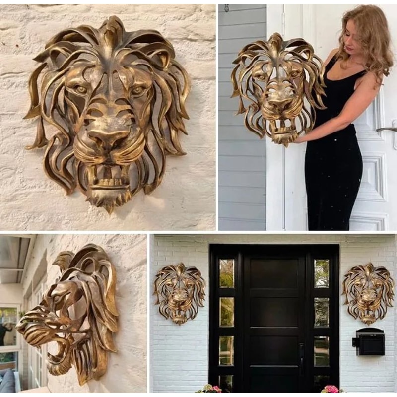 Luxury Gold Lion Head Wall Sculpture Decor 3