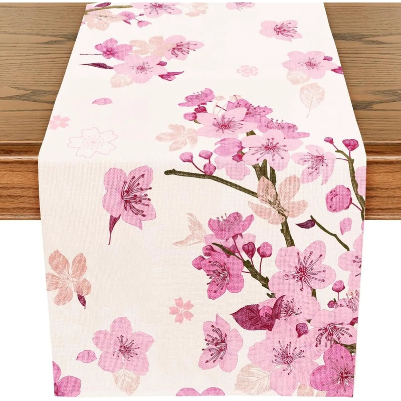 Cherry Blossom Linen Table Runner For Elegant Dining 0